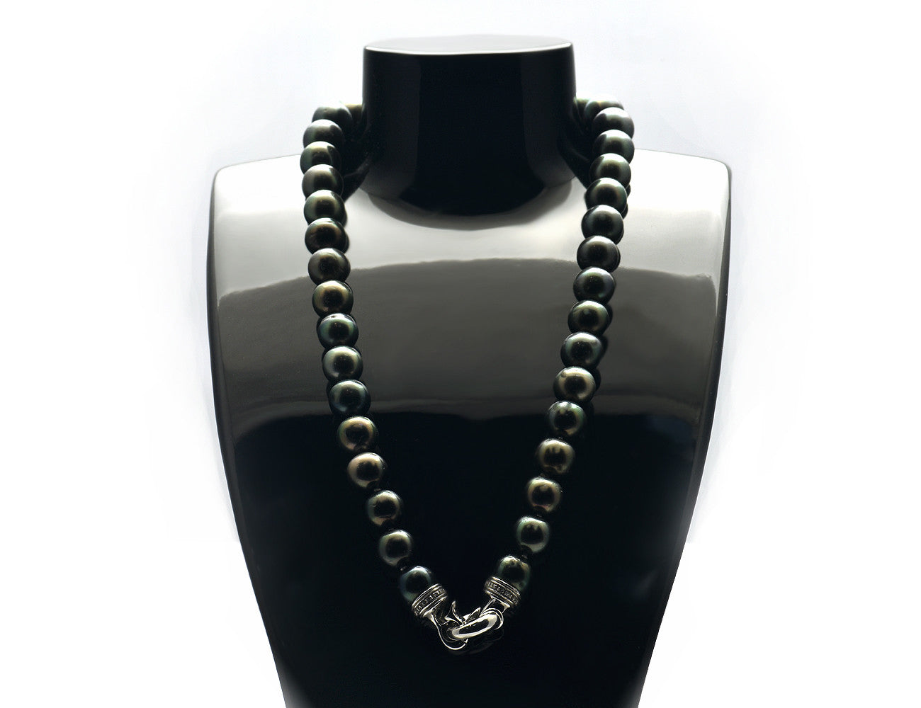 Tahitiperlenkette 10mm-11,80mm, 46 cm, 585 Weißgoldschließe 26 Brill. zus.0,25ct