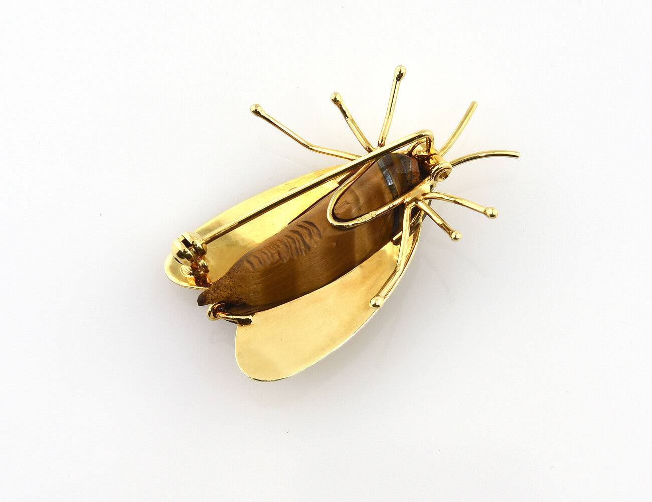 Brosche Fliege (Käfer) mit Tigerauge 585/000 14 K Gelbgold