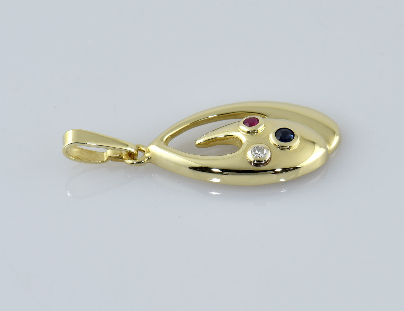 Anhänger Saphir, Rubin 585/000 14 K Gelbgold 1 Diamanten zus. 0,01 ct