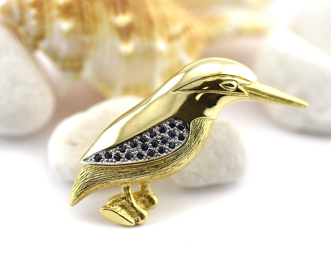 Brosche Vogel 585 14 K Gelbgold Saphir