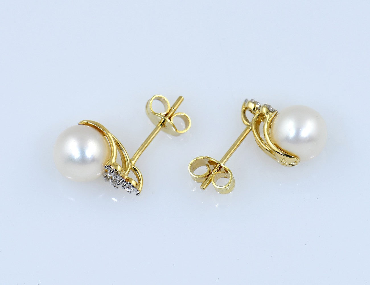 Ohrringe Akoya Perle 585/000 14 K Gelbgold Ohrstecker 8 Diamanten