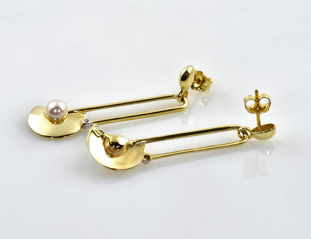 Ohrstecker/Hänger 585/000 14 K Gelbgold Zuchtperle 2 Diamanten zus. 0,02 ct