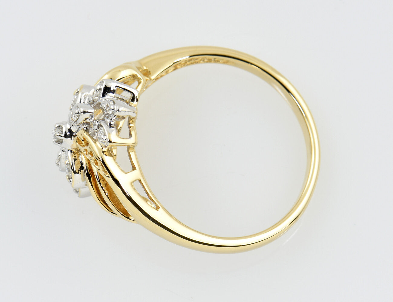 Diamantring 585/000 14 K Gelbgold 11 Brillanten zus. 0,10 ct