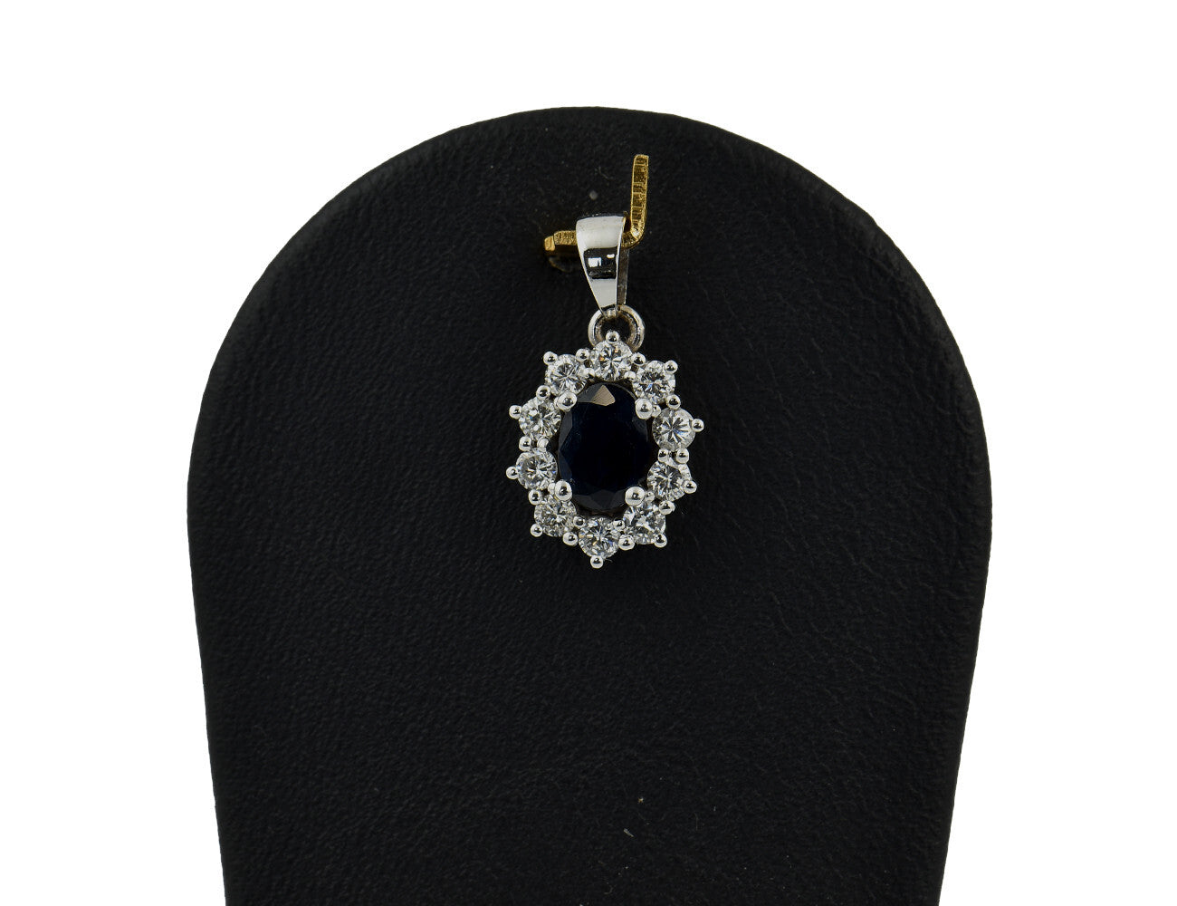 Anhänger Saphir 585/000 14 K Weißgold 10 Brillanten zus. 0,35 ct