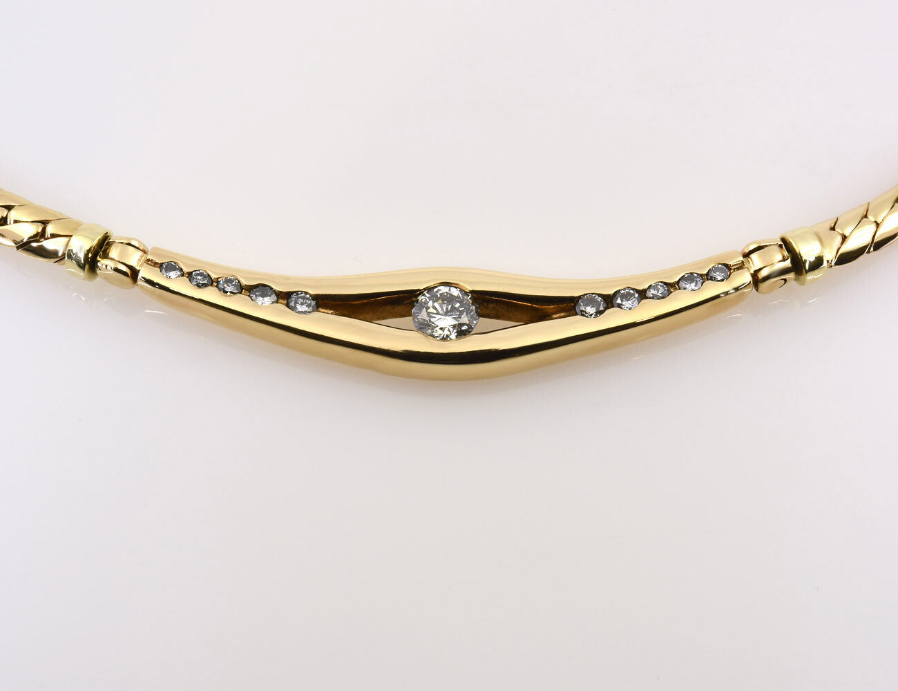 Kette 585/000 14 K Gelbgold Collier 11 Brillanten zus. 0,40 ct, 42 cm lang