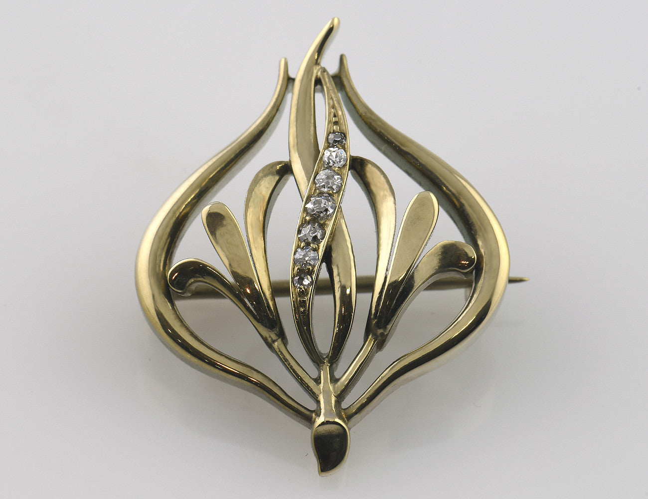 Brosche 585/000 14 K Gelbgold 6 Diamanten zus. 0,10 ct