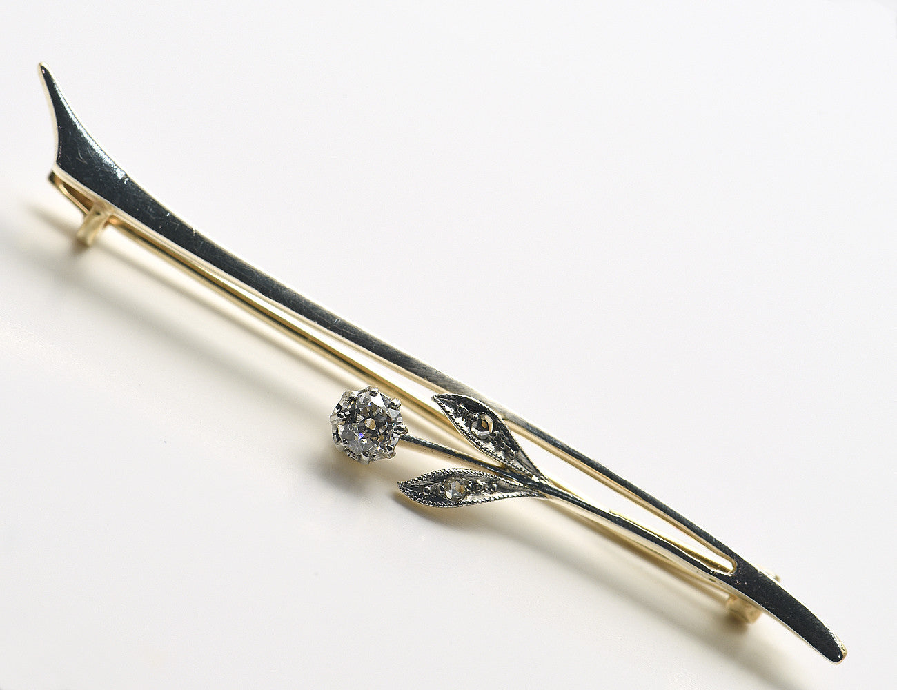 Brosche 585/000 14 K Gelbgold 3 Diamanten zus. 0,16 ct