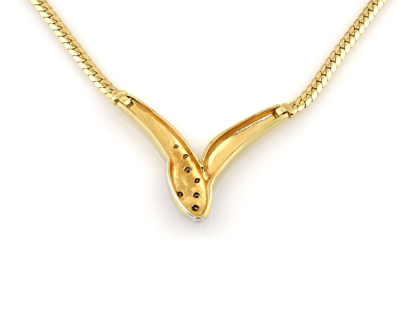 Kette 585/000 14 K Gelbgold Collier 7 Brillanten zus. 0,15 ct, 46 cm lang