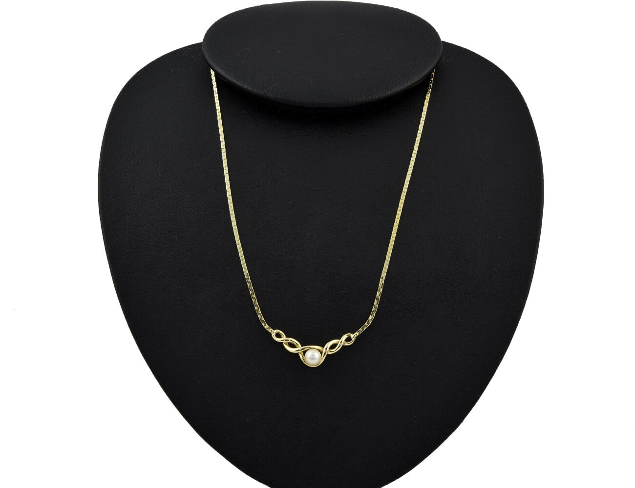 Kette 585/000 14 K Gelbgold Collier mit Perle, 42 cm lang