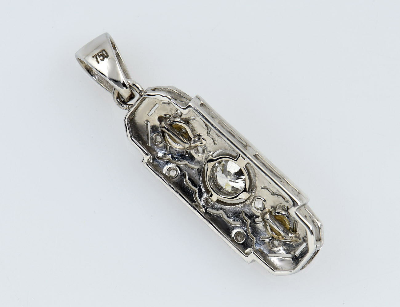 Art Deco Anhänger Diamant Perle 750/000 18 K Weißgold 13 Diamanten zus. 0,30 ct