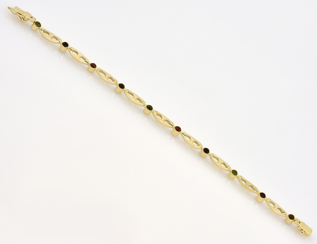 Armband 585/000 14 K Gelbgold Rubin, Saphir, Smaragd 18 cm