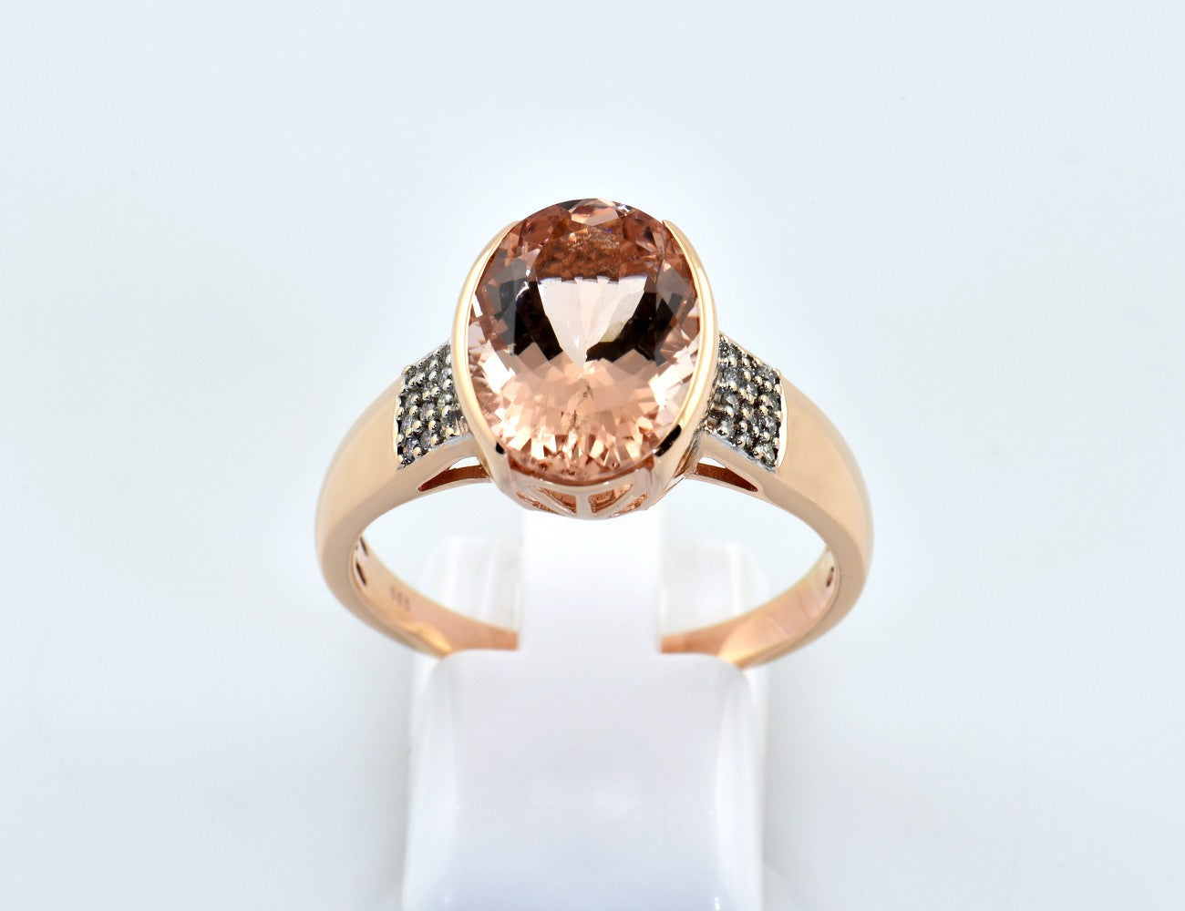Ring Morganit Diamant 585/000 14 K Rotgold 24 Brillanten zus. 0,24 ct