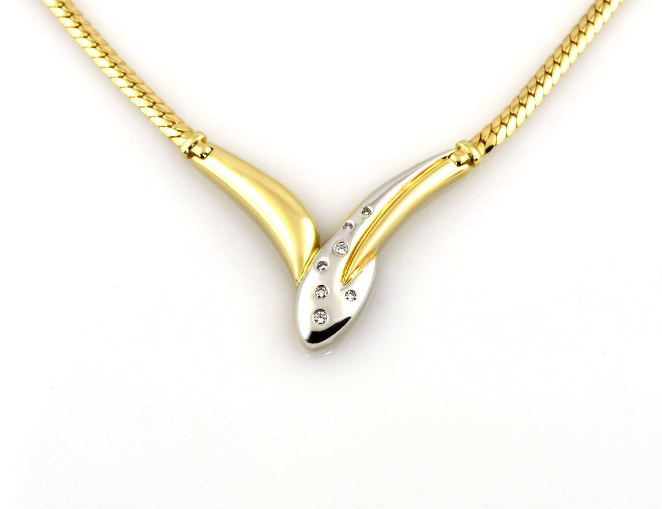 Kette 585/000 14 K Gelbgold Collier 7 Brillanten zus. 0,15 ct, 46 cm lang