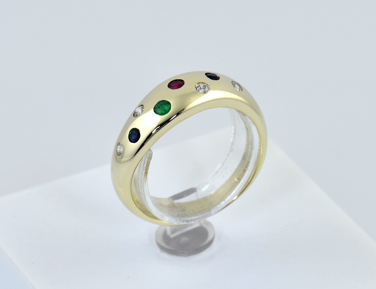 Ring, Saphir, Rubin, Smaragd 333/000 8 K Gelbgold Zirkonia