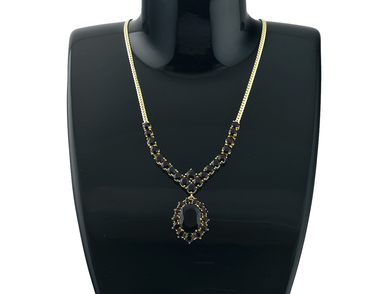 Kette Granat 333/000 8 K Gelbgold Collier, 42 cm lang