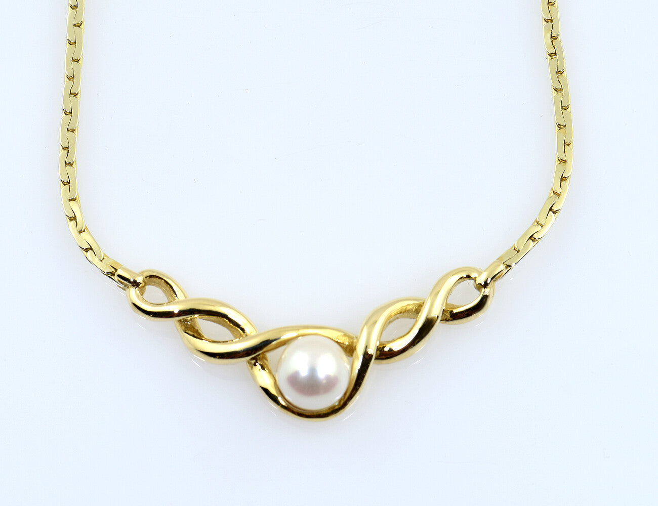 Kette 585/000 14 K Gelbgold Collier mit Perle, 42 cm lang