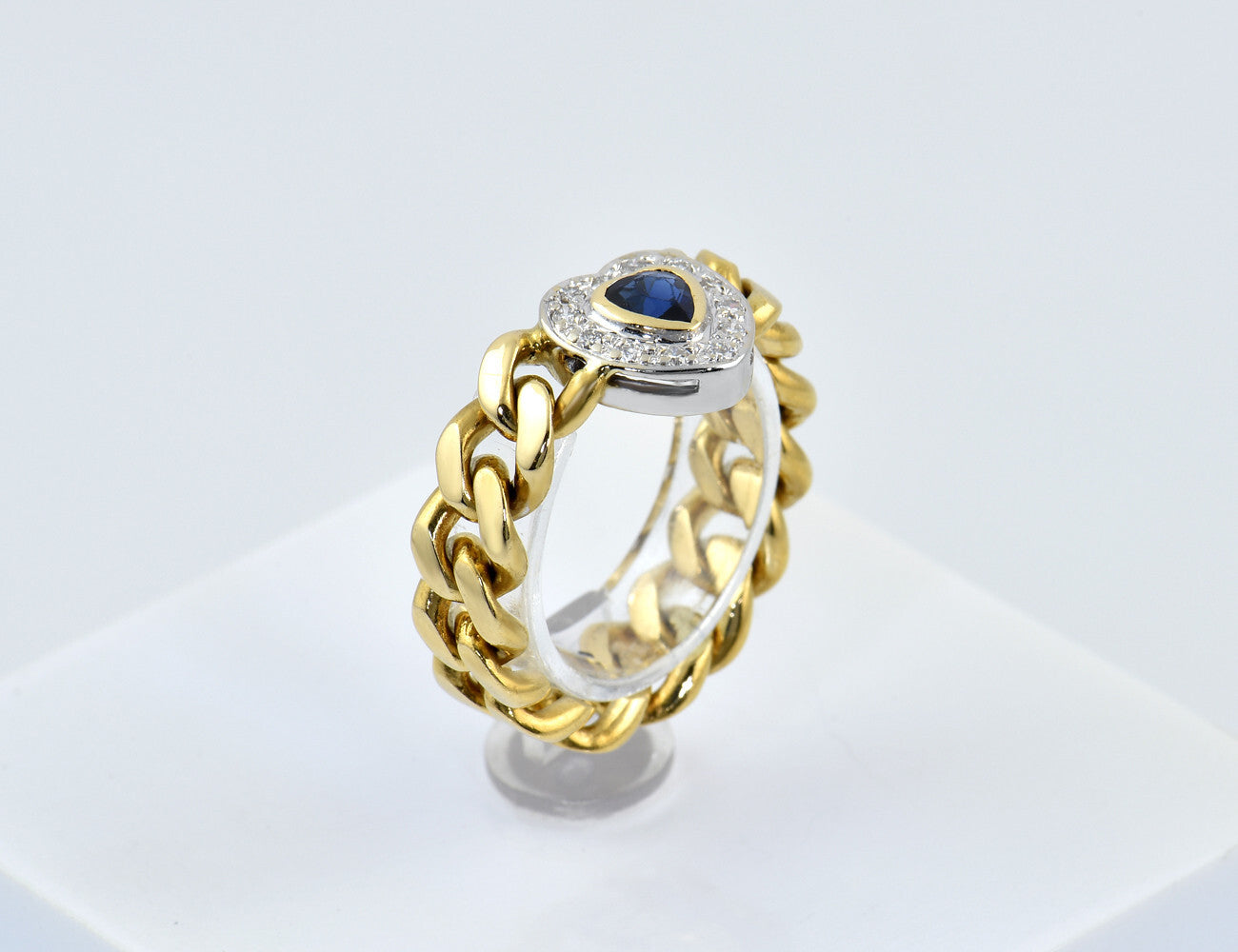 Ketten Ring Saphir Diamant 750/000 18 K Gelbgold 12 Brillanten zus. 0,10 ct