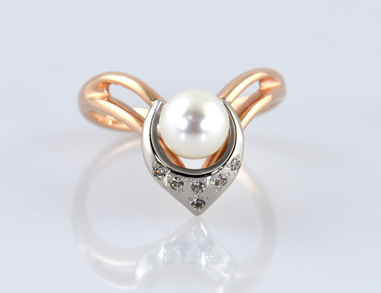 Ring Perle 585/000 14 K Rotgold Zirkonia
