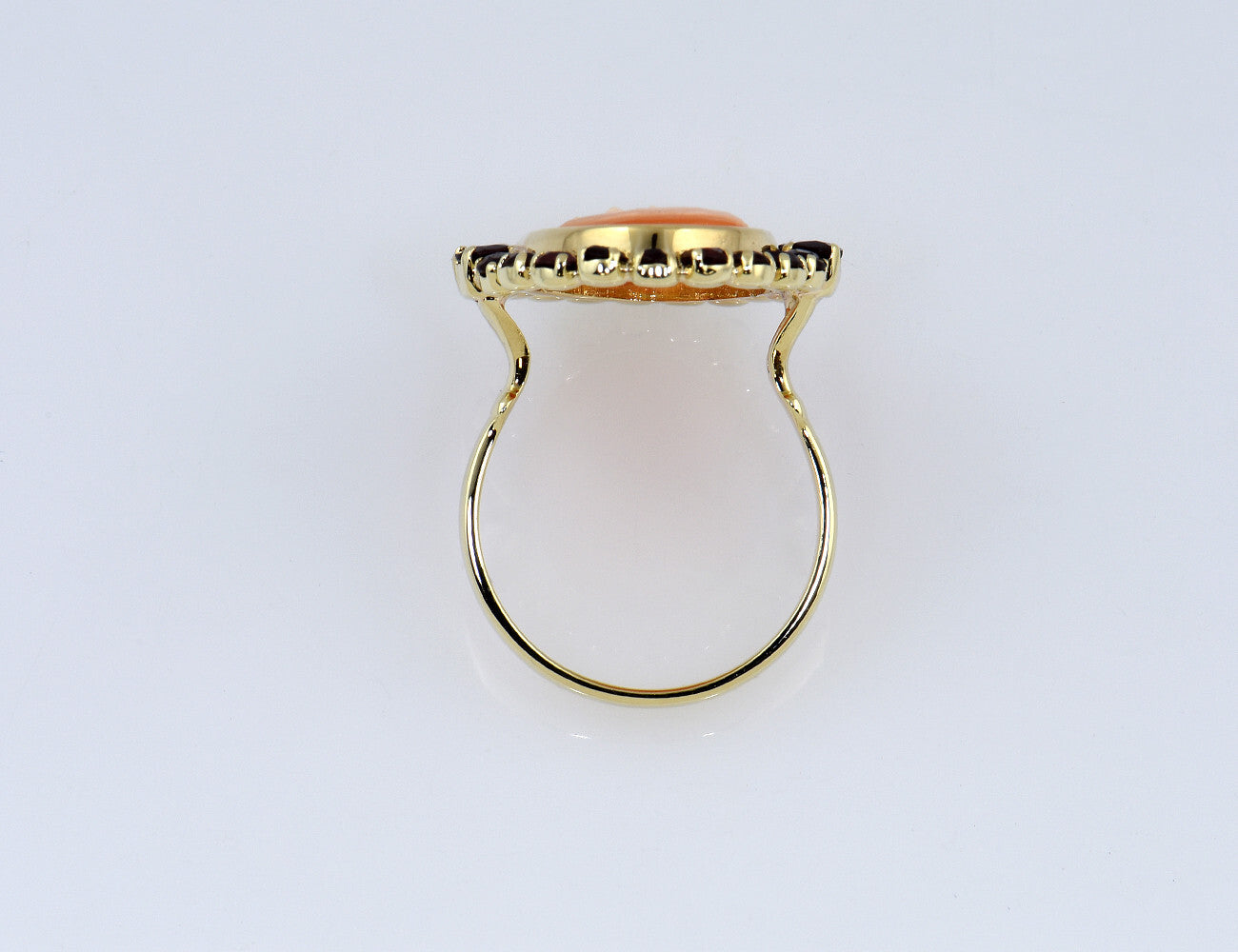 Ring Granat, Muschelgemme 333/000 8 K Gelbgold