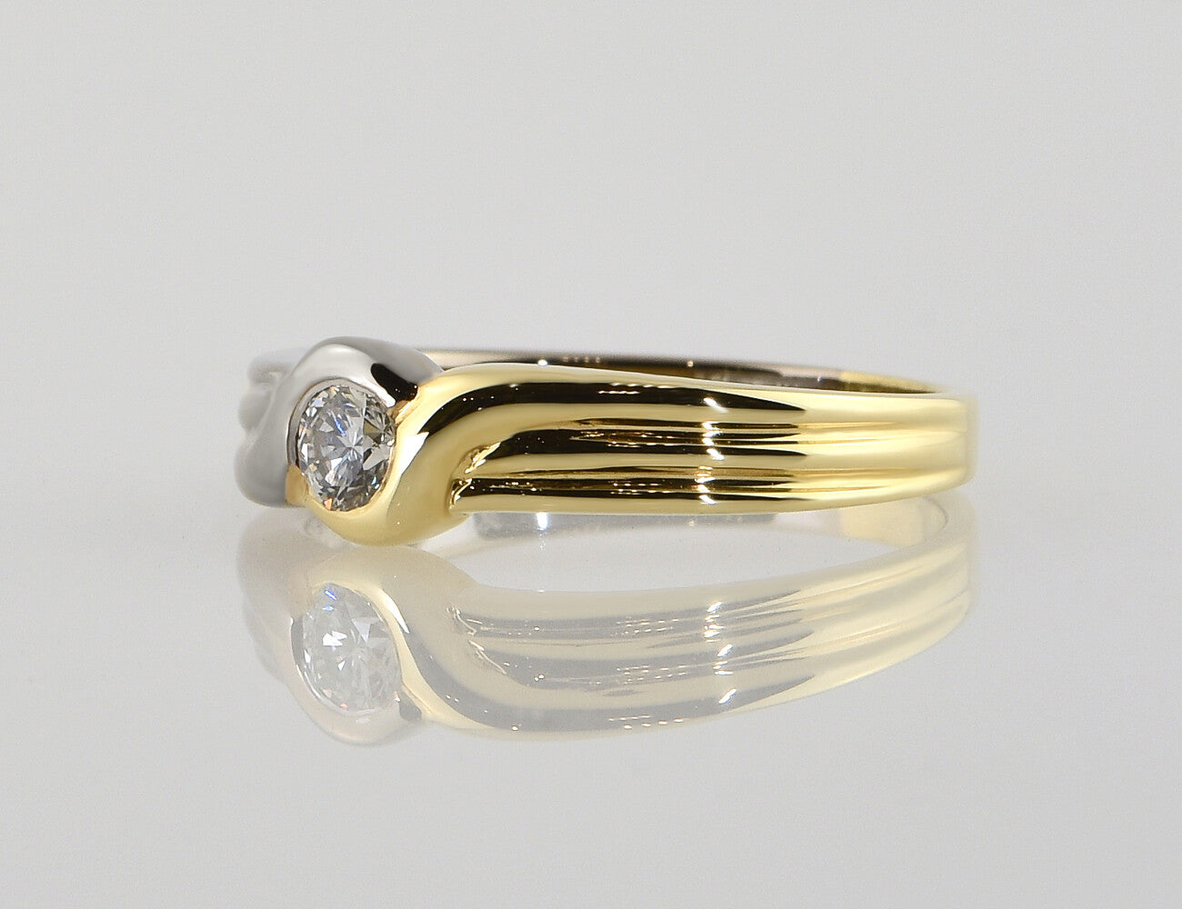 Diamant Solitär Ring 585/000 14 K Gelb-Weißgold Brillant 0,20 ct
