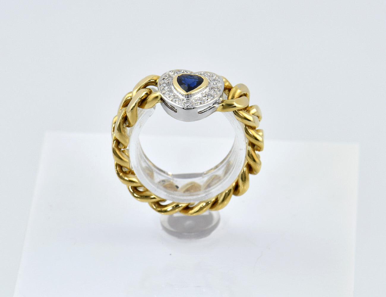 Ketten Ring Saphir Diamant 750/000 18 K Gelbgold 12 Brillanten zus. 0,10 ct
