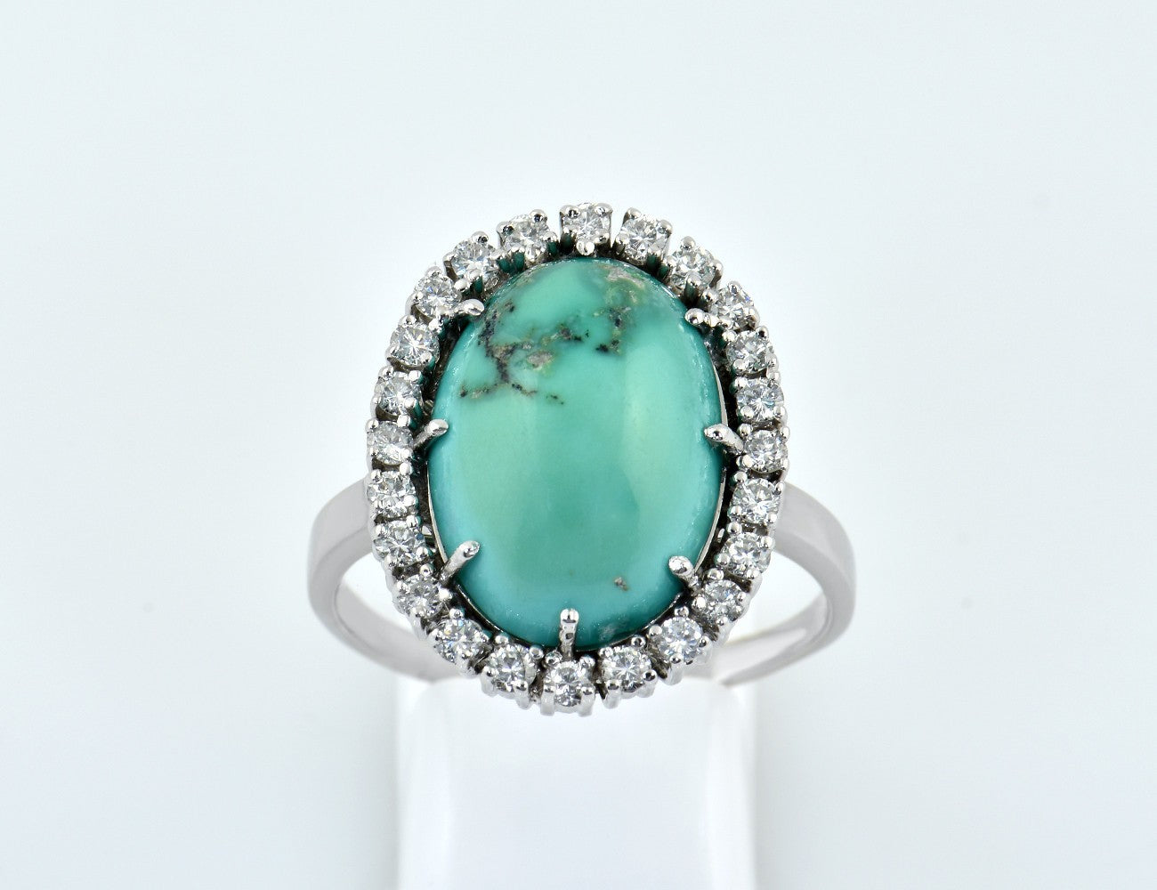 Ring Türkis Diamant 585/000 14 K Weißgold 24 Brillanten zus. 0,85 ct