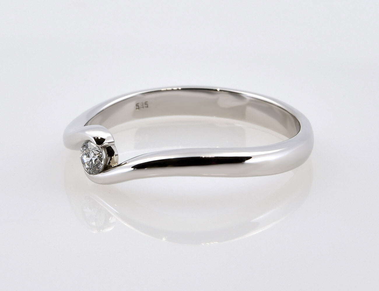 Solitär Diamant Ring 585/000 14 K Weißgold Brillant 0,09 ct