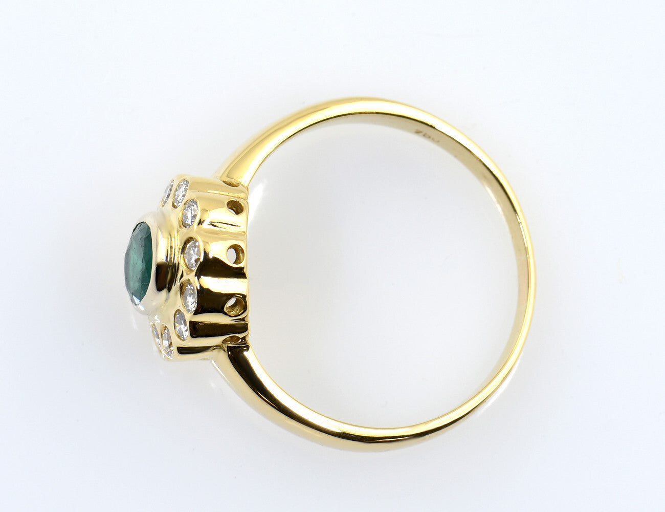 Smaragd Diamant Ring 750/000 18 K Gelbgold 12 Brillanten zus. 0,36 ct