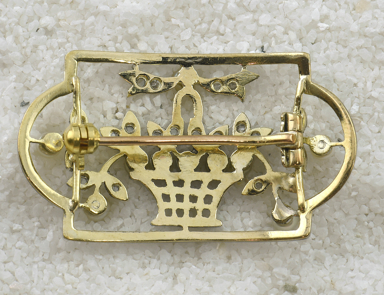 Brosche 750/000 18 K Gelbgold, 10 Perlen, 20 Diamanten