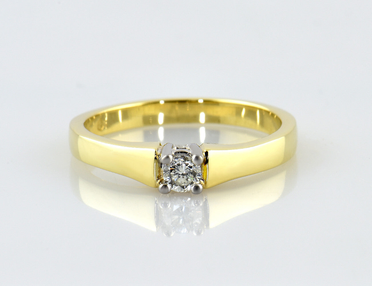 Diamant Solitär Ring 585/000 14 K Gelbgold Brillant 0,15 ct