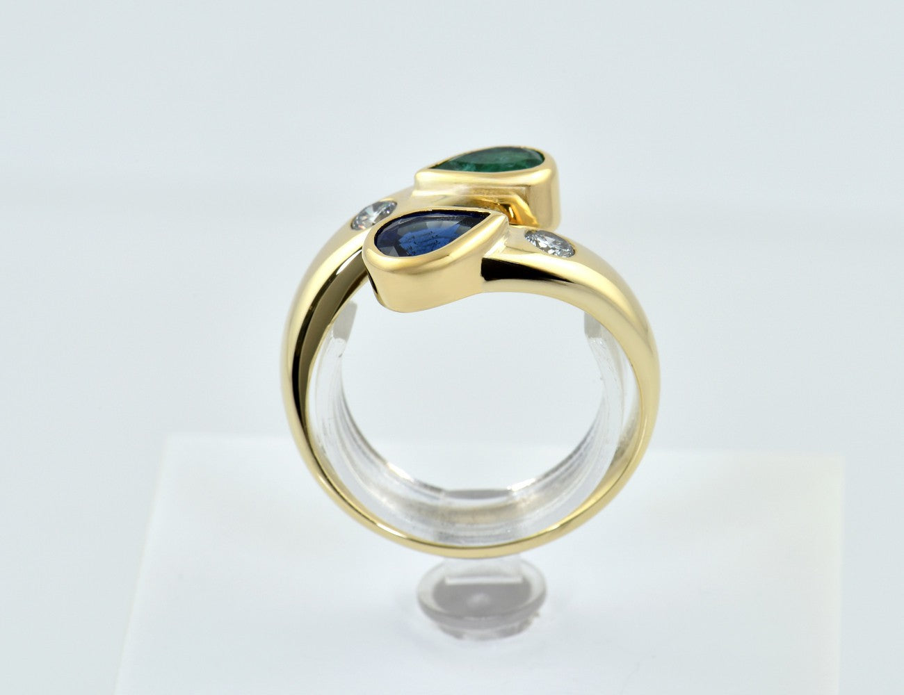 Ring Saphir Smaragd Diamant  585/000 14 K Gelbgold 2 Brillanten zus. 0,24 ct