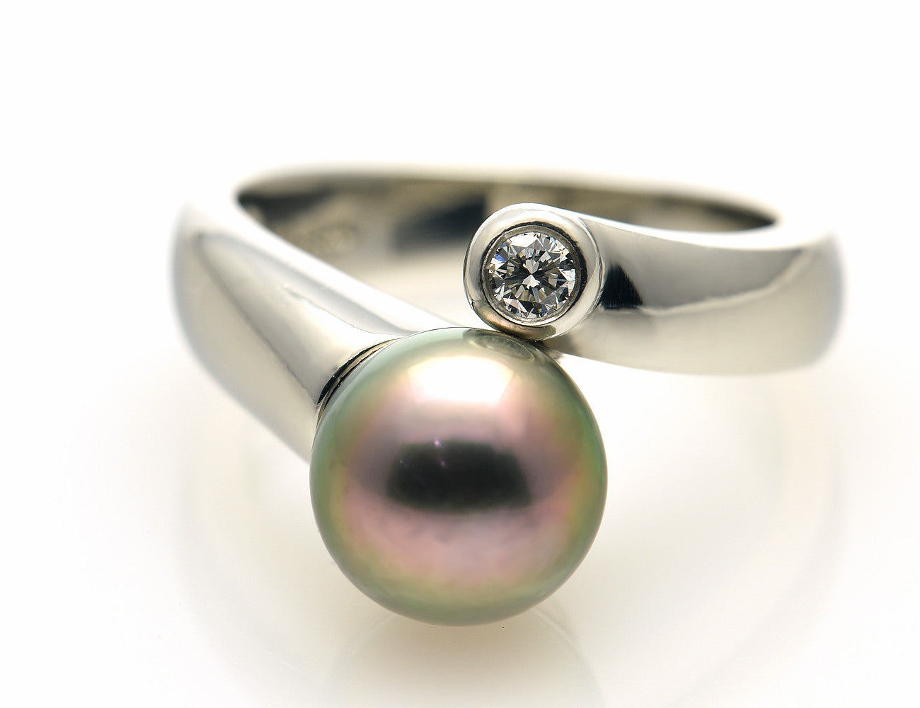 Ring Tahitiperle 950/000 Platin Brillant 0,10 ct