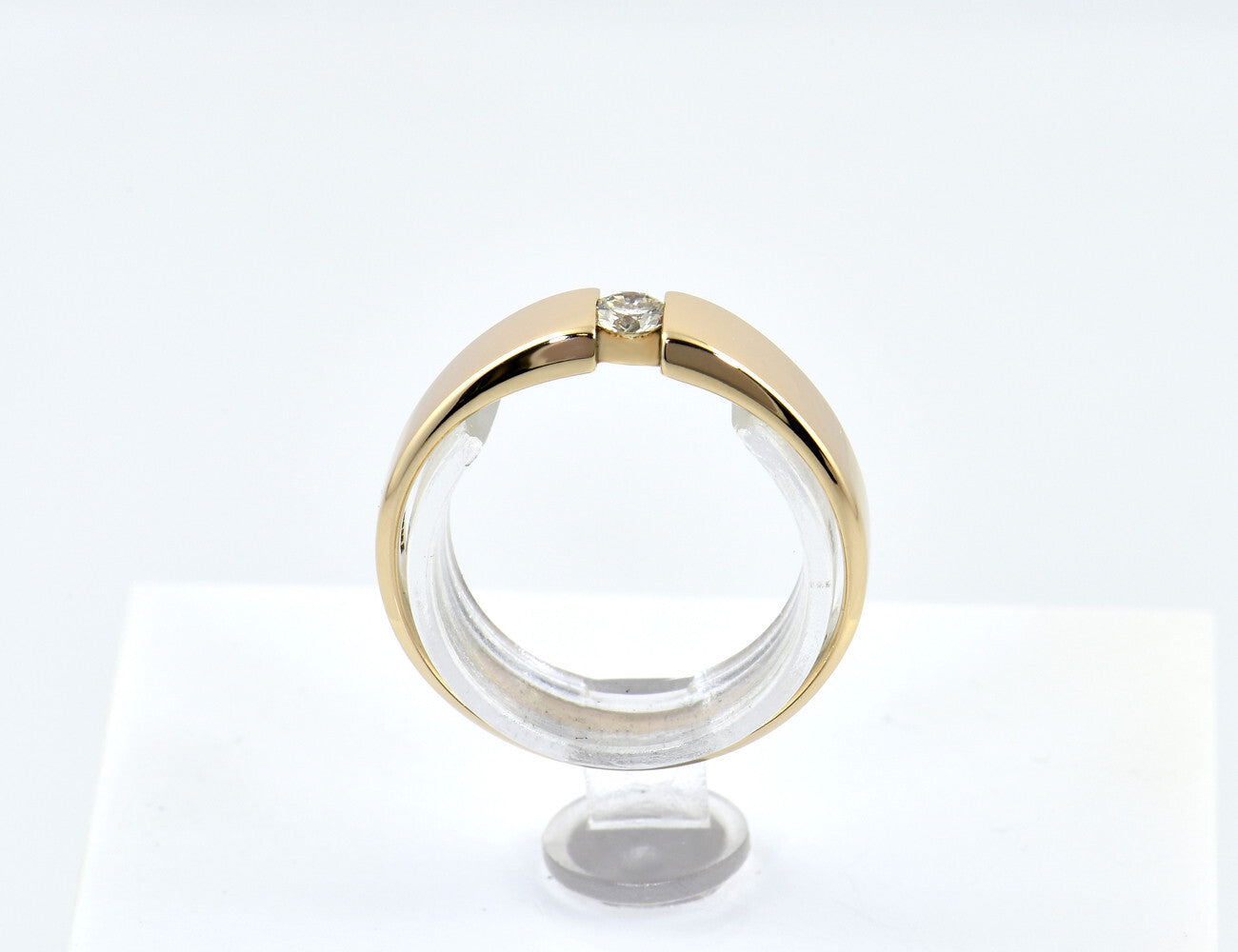 Diamond solitaire ring 585/000 yellow gold 14 K brilliant 0.10 ct