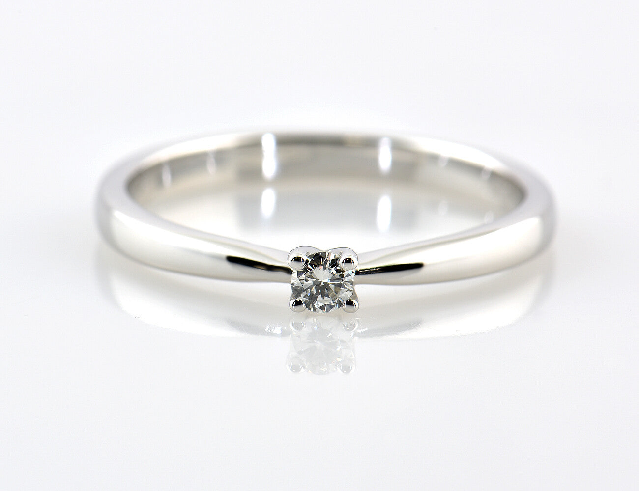 Solitär Diamant Ring 585/000 14 K Weißgold Brillant 0,08 ct