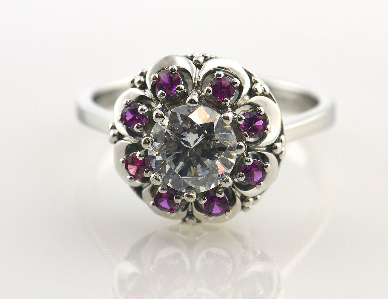 Rubin Ring 585/000 14 K Weißgold Zirkonia