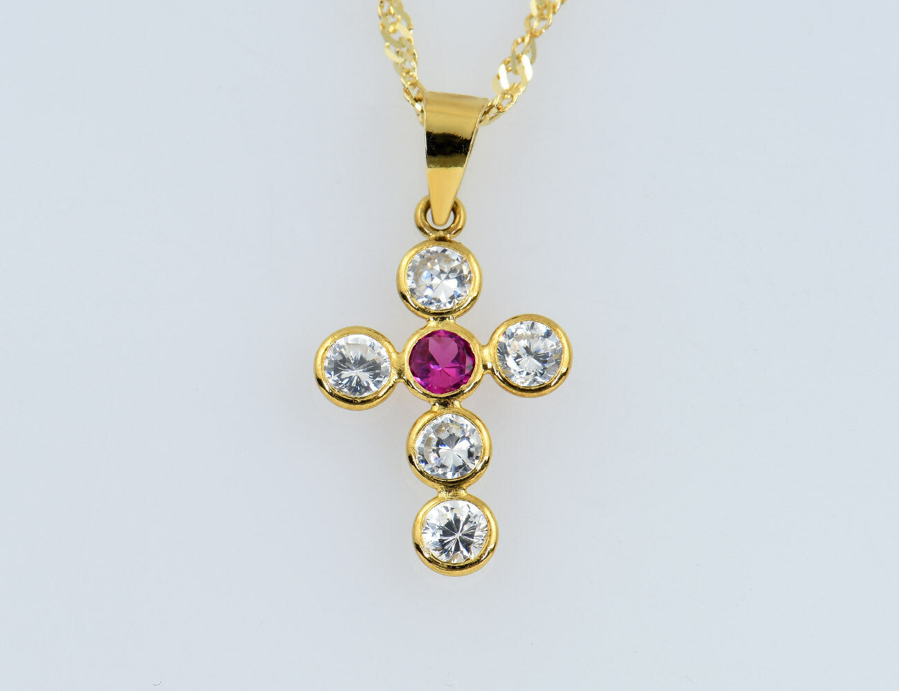 Anhänger Kreuz mit Kette 750/000 18 K Gelbgold Zirkonia 44 cm
