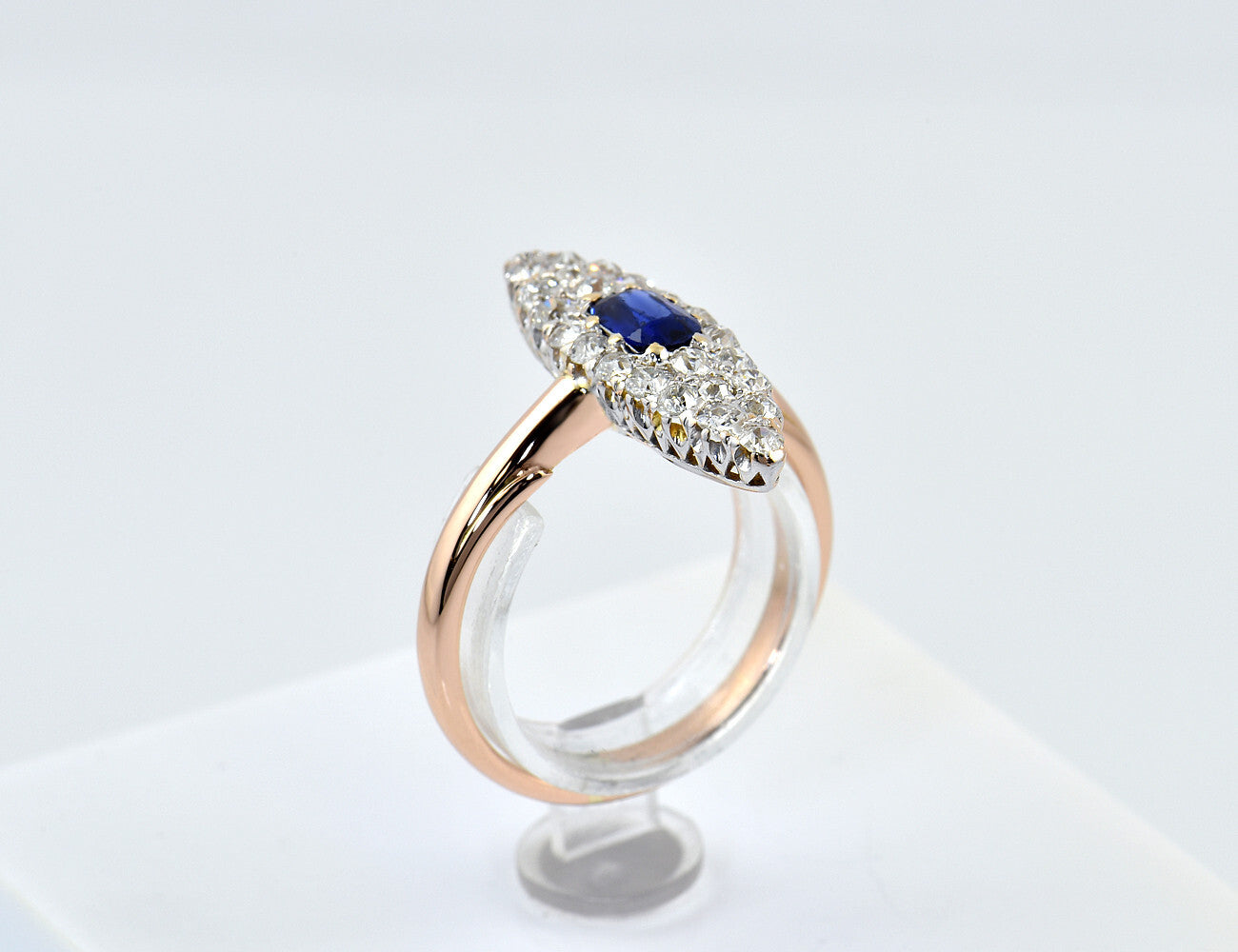 Saphir Diamant Ring 585/000 14 K Rotgold 23 Diamanten zus. 0,60 ct