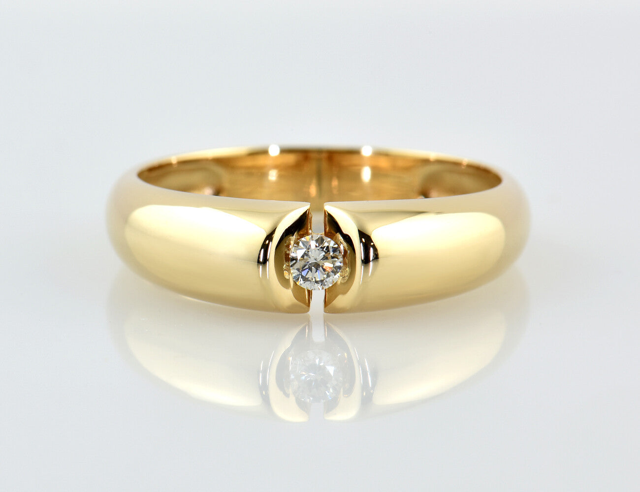 Diamant Solitär Ring 585/000 14 K Gelbgold Brillant 0,09 ct