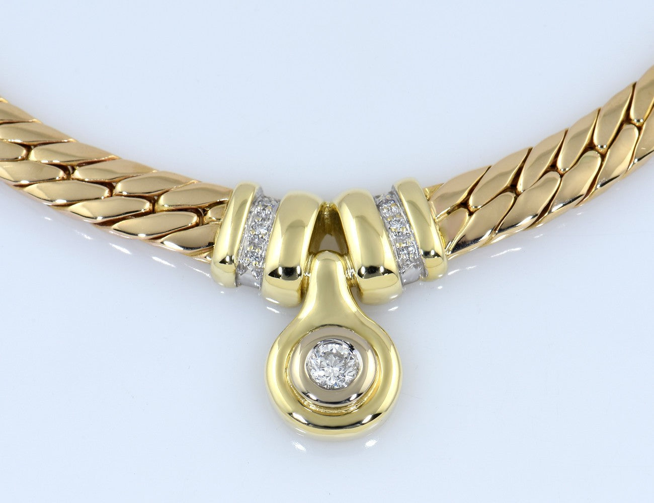 Kette 585/000 14 K Gelbgold Collier 7 Brillanten zus. 0,25 ct, 42 cm lang