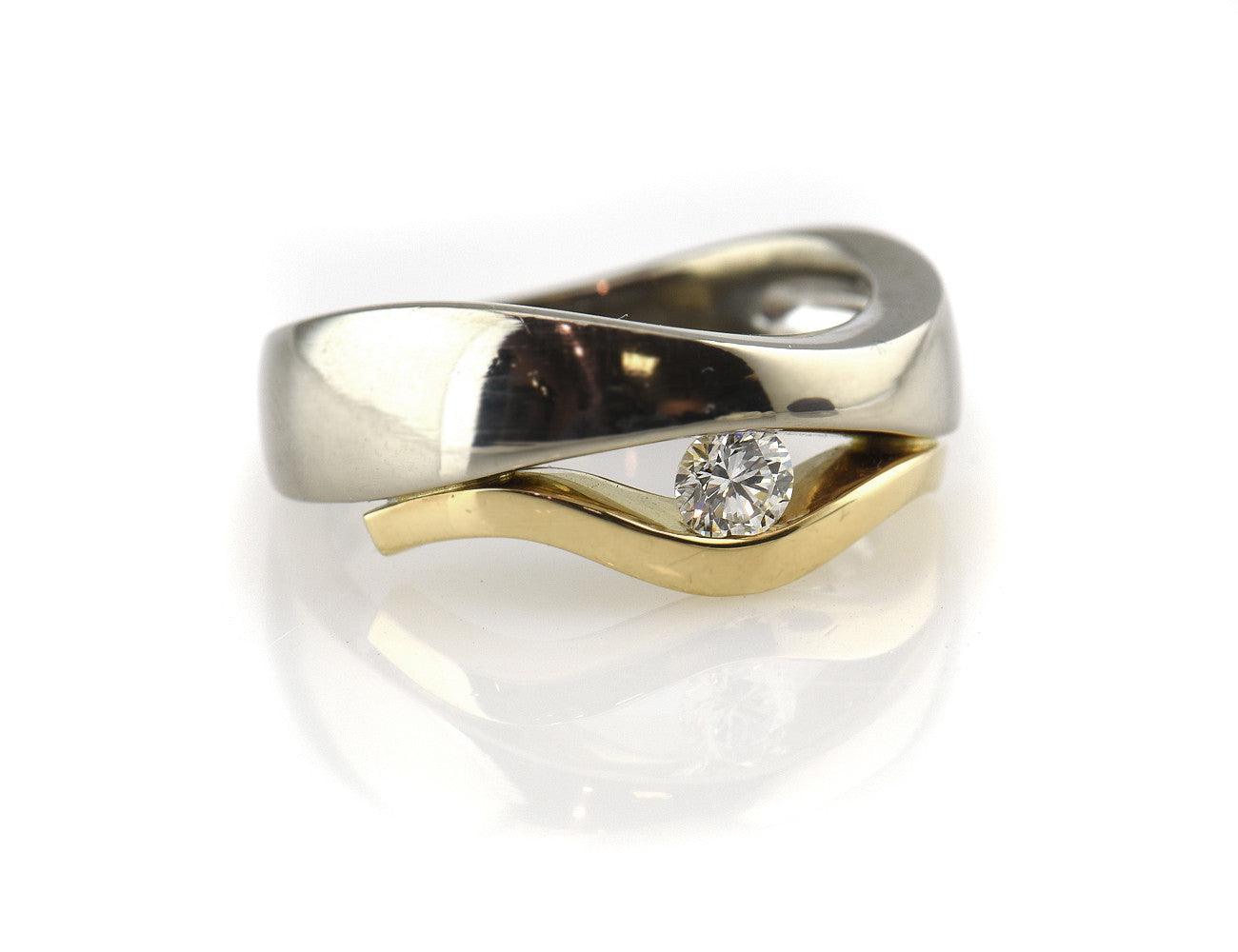 Diamant Ring 585 14 K Gelb/Weißgold Brillant 0,25 ct