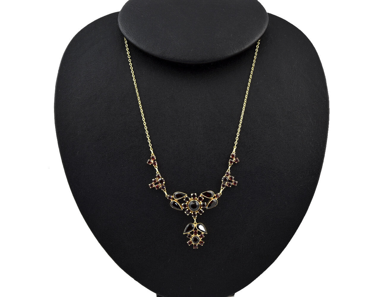 Kette Granat 333/000 8 K Gelbgold Collier, 42 cm lang