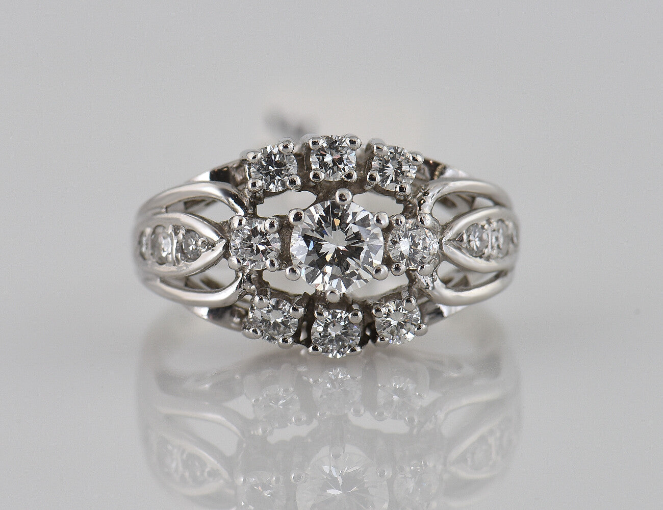 Diamant Ring 585/000 14 K Weißgold 15 Brillanten zus. 1,10 ct