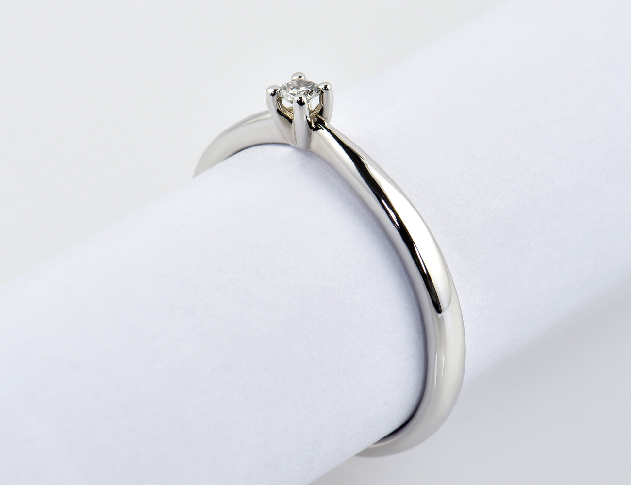 Solitär Diamant Ring 585/000 14 K Weißgold Brillant 0,05 ct