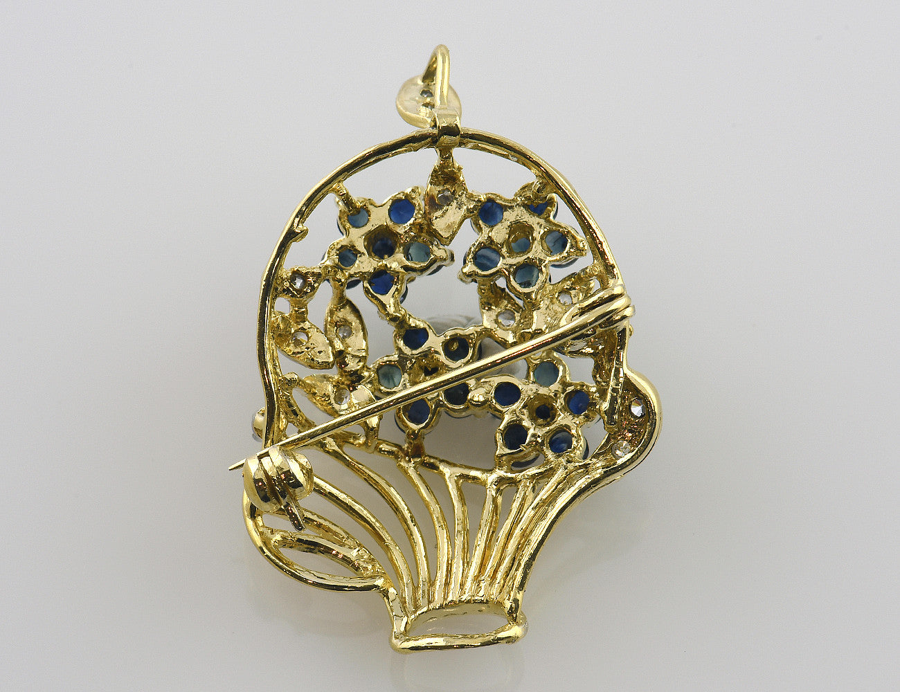 Brosche-Anhänger Saphir 585 14 K Gelbgold 14 Diamanten zus. 0,10 ct