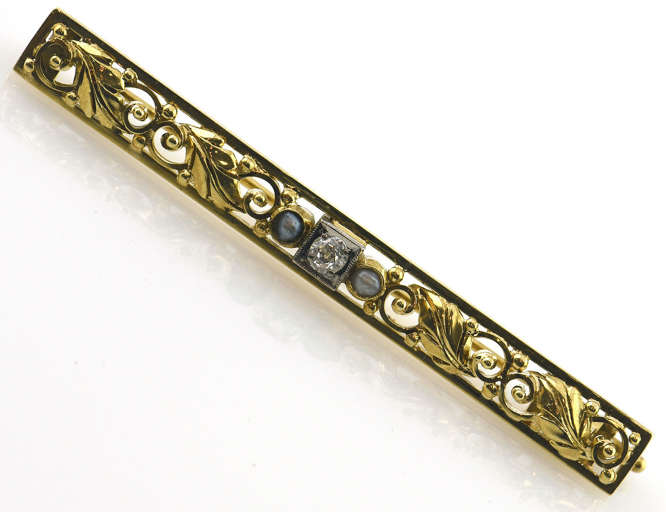 Brosche 585 14 K Gelbgold, Perle, 1 Diamant 0,10 ct
