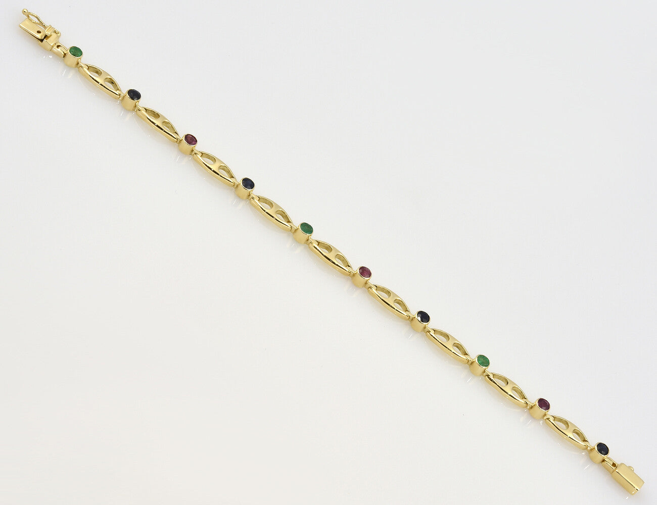 Armband 585/000 14 K Gelbgold Rubin, Saphir, Smaragd 18 cm