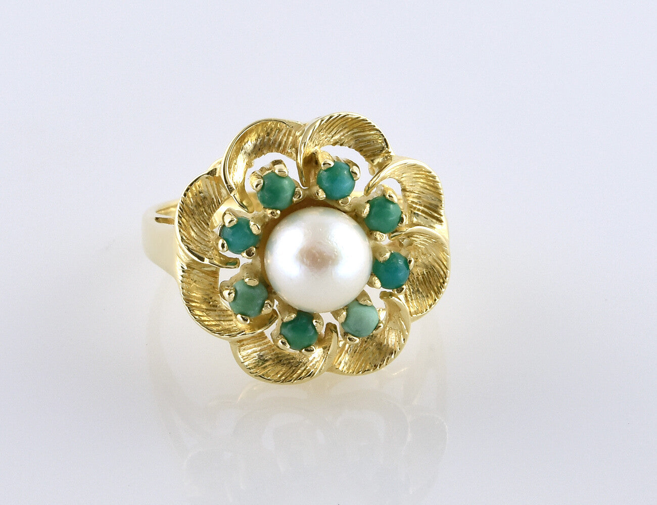 Ring Zuchtperle und Türkis 585/000 14 K Gelbgold
