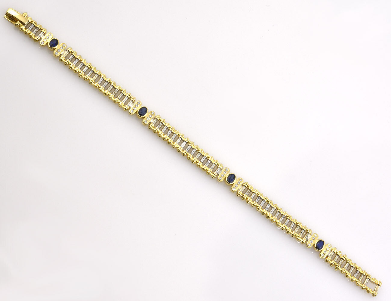 Armband Saphir 750/000 18 K Weiß-/Gelbgold 32 Brillanten zus. 0,50 ct 20 cm lang