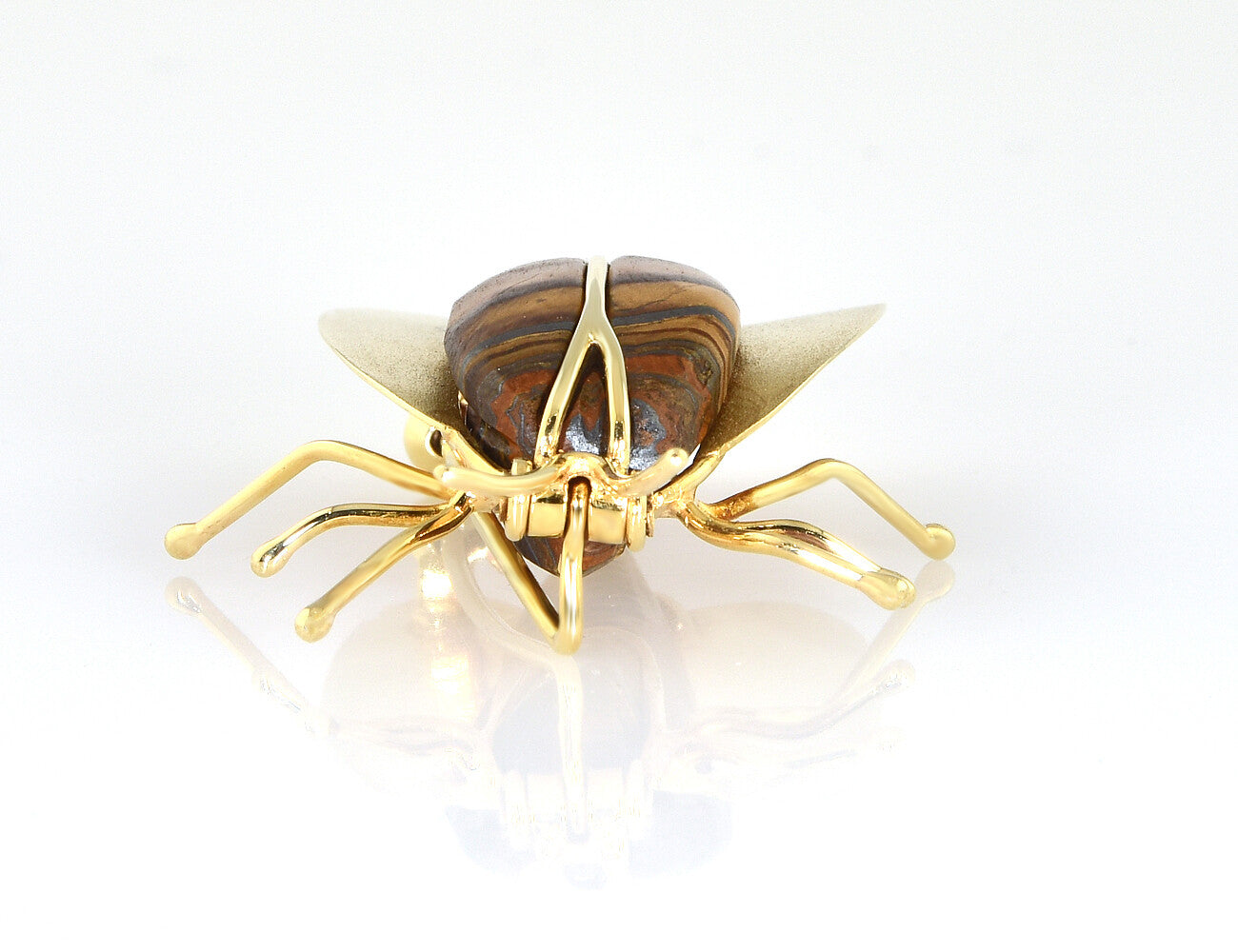 Brosche Fliege (Käfer) mit Tigerauge 585/000 14 K Gelbgold