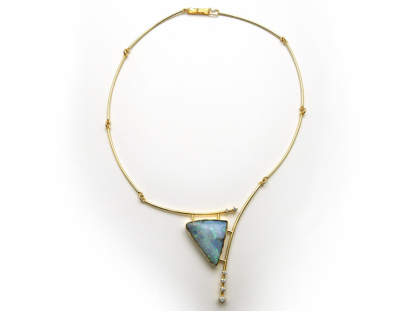 Kette Boulder Opal Handanfertigung 585 14 K Gelbgold 6 Brillanten zus. 0,40 ct